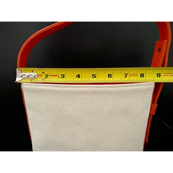 Casual Cream Canvas Shoulder Bag w/Orange Faux Leather Trim sz OS - Picture 9 of 13